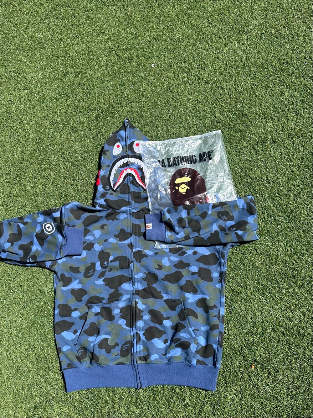 A Bathing Ape Blue Shark Camo Zip Hoodie